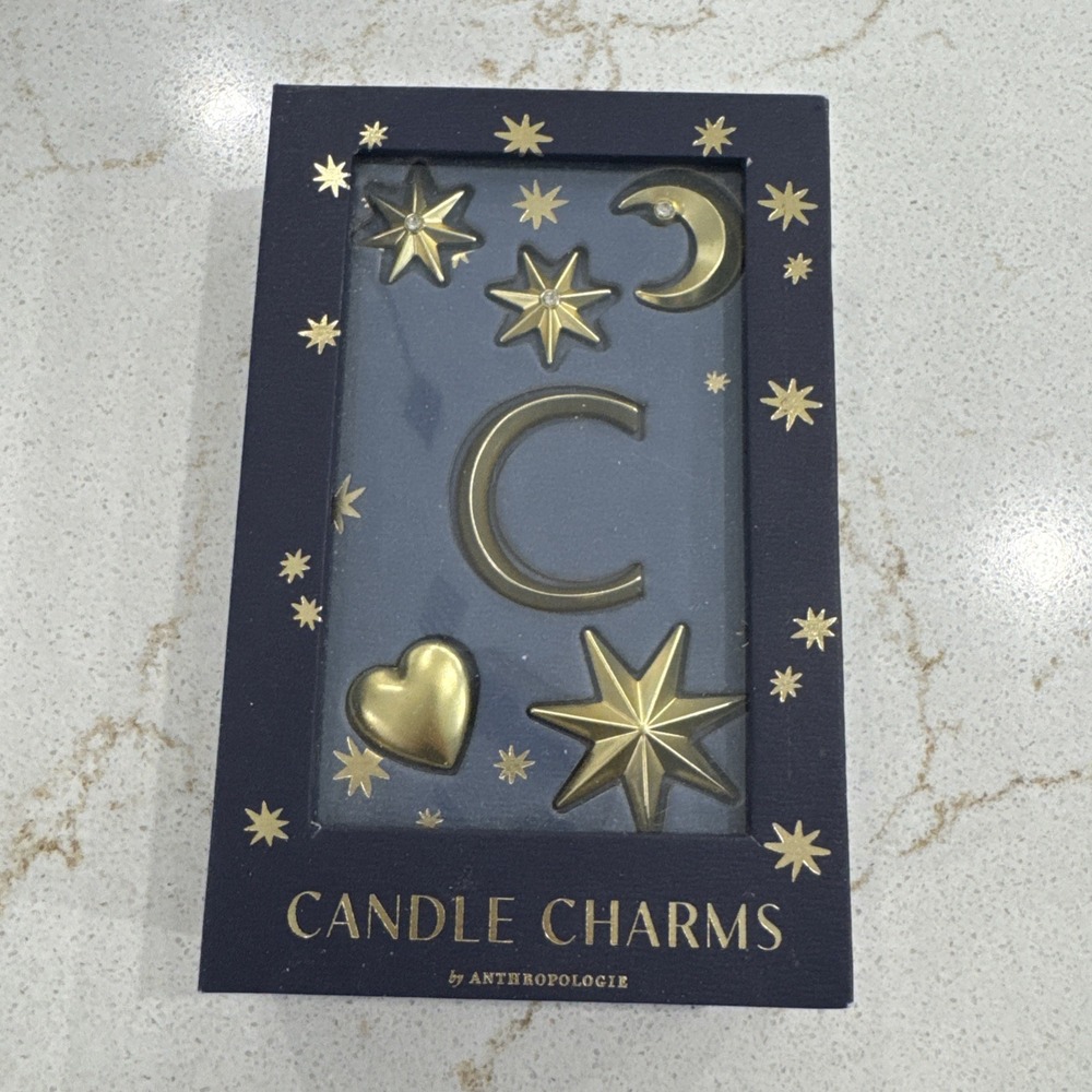 Anthropologie Candle Charms Letter C Gold Celestial Moon Stars Heart New in Box